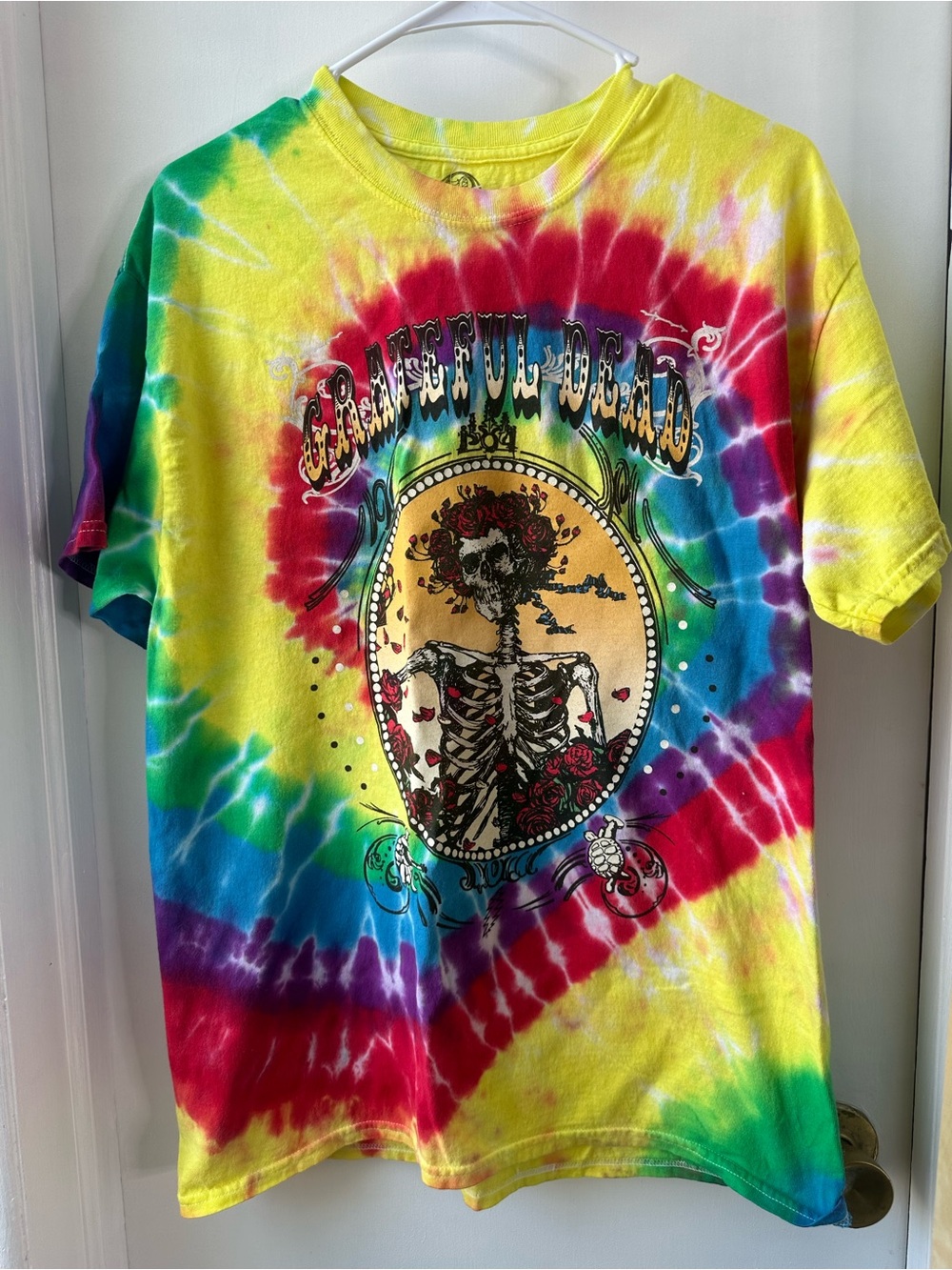 Grateful Dead Shirt Mens L Yellow Tie Dye Skeleton Graphic Tee Ripple Junction